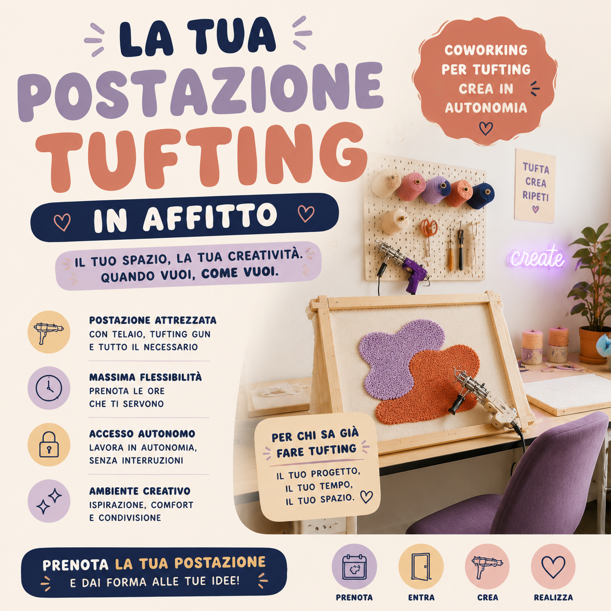 Affitta la tua postazione tufting